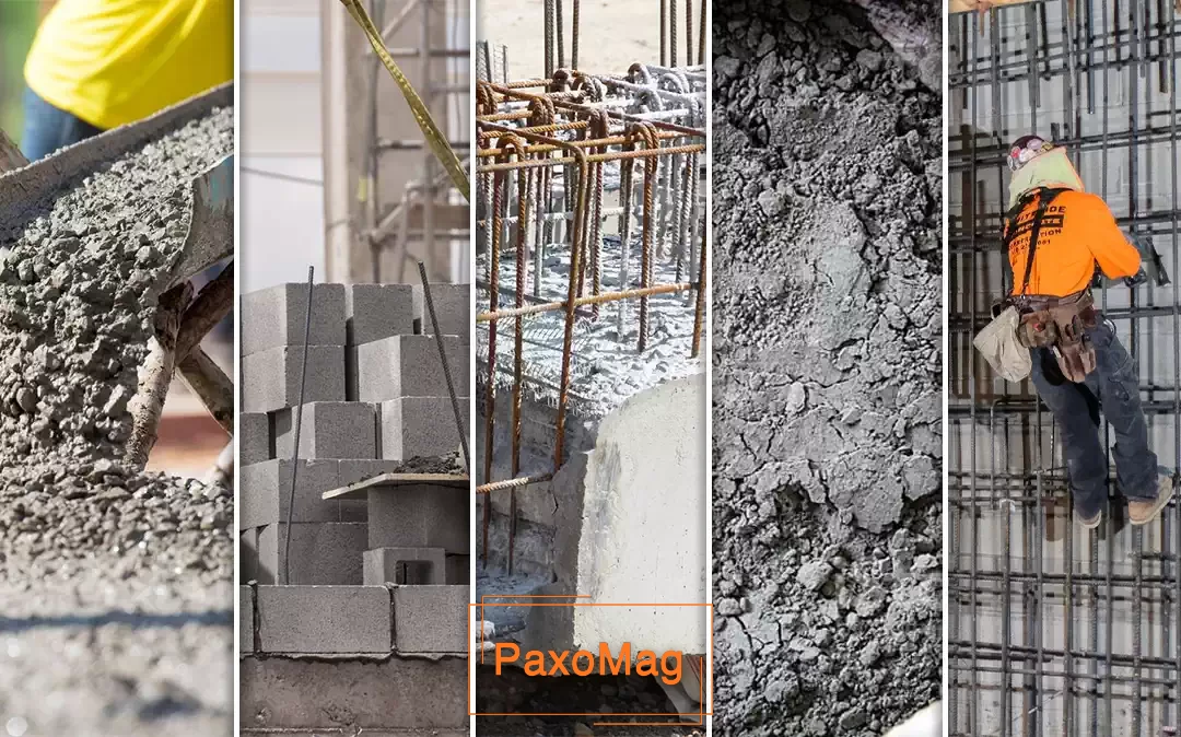 (از راست به چپ)بتن مسلح به میلگرد، بتن مسلح پیش تنیده، بتن مسلح با عایق ماندگار، بتن مسلح پیش ساخته و بتن مسلح پس تنیده