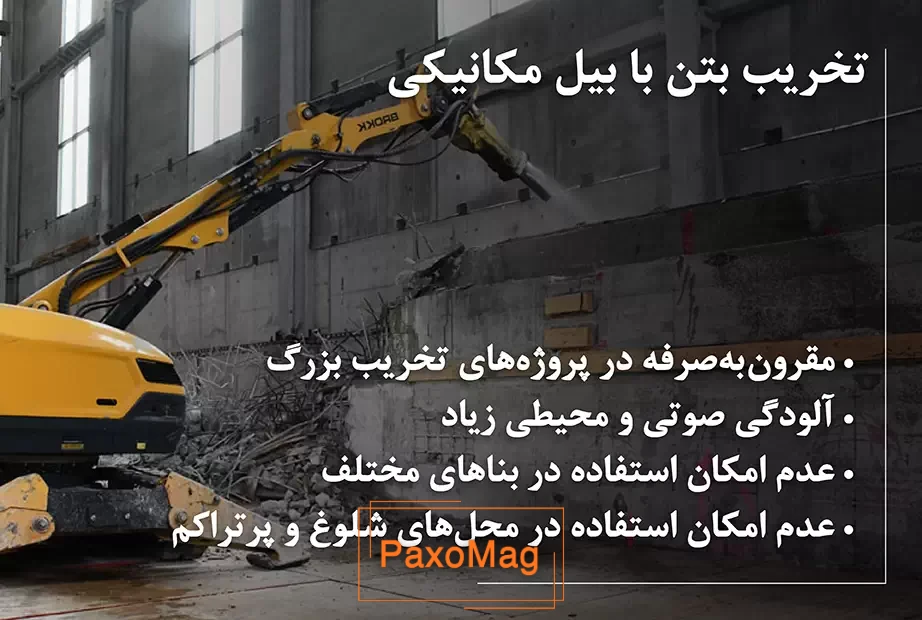 تخریب بتن با بیل مکانیکی